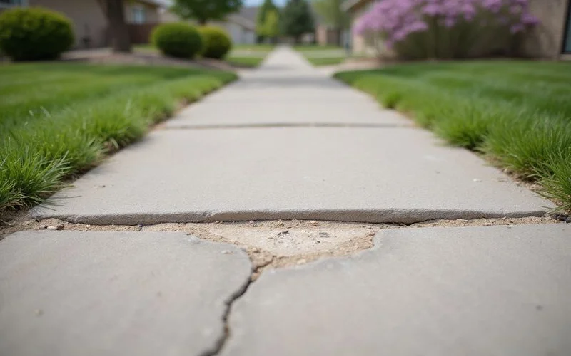 Uneven sidewalk panels showing raised edge trip hazard in Colorado Springs