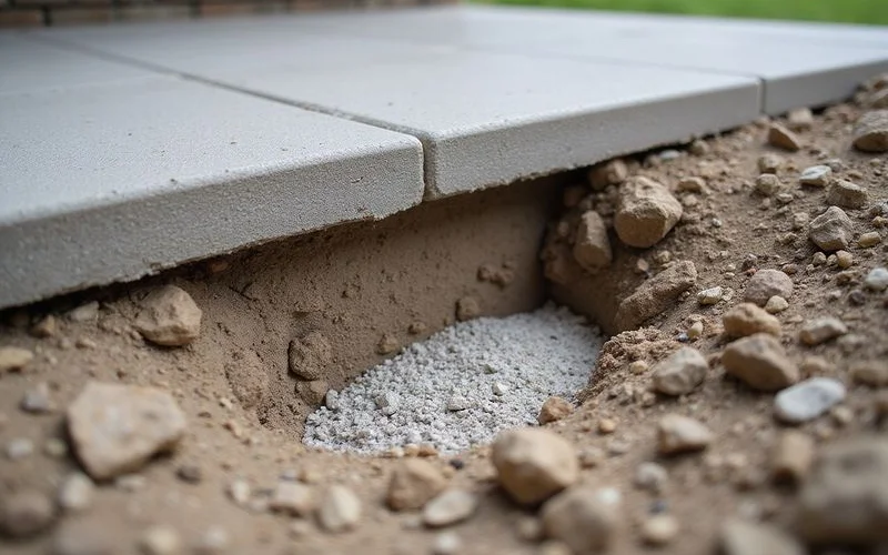 Cross-section diagram showing limestone slurry injection beneath a concrete slab