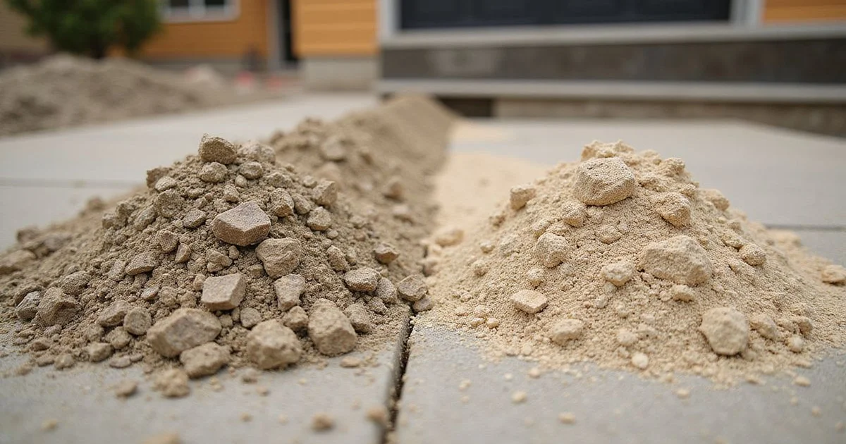 Close-up comparison of crushed limestone slurry material next to traditional mudjacking mud on a worksite